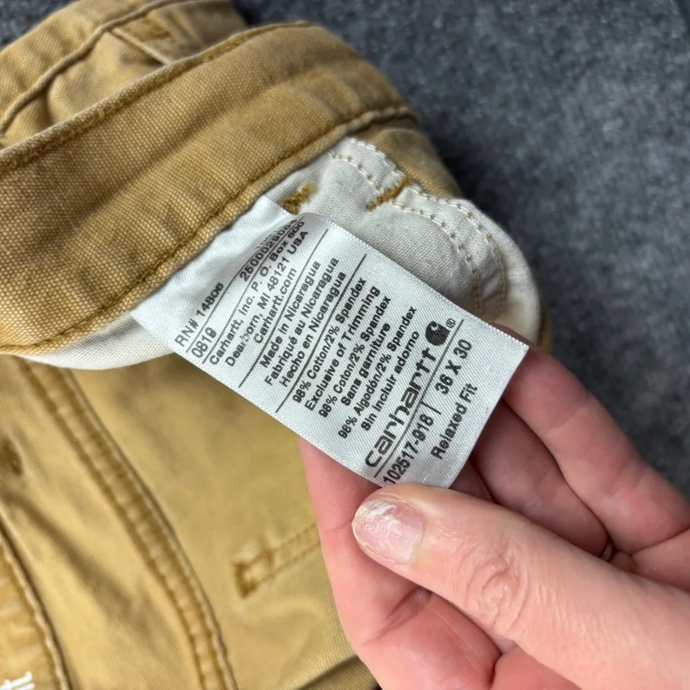 CARHARTT Men’s Relaxed Fit Rugged Canvas Work Utility Pants Hickory Camel  36x30 - Picture 8 of 8